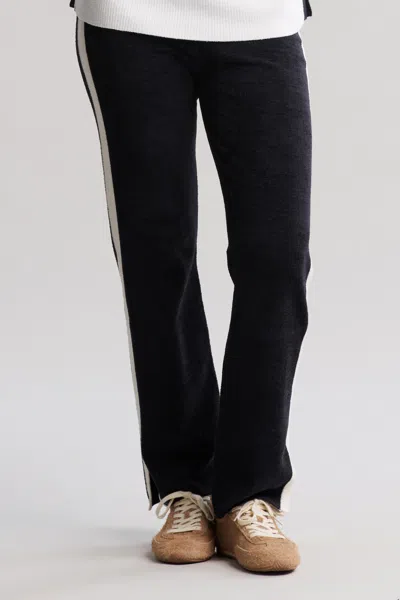 Barefoot Dreams Cozychic Ultra Lite® Side Stripe Slim Straight Pant In Black / Pearl