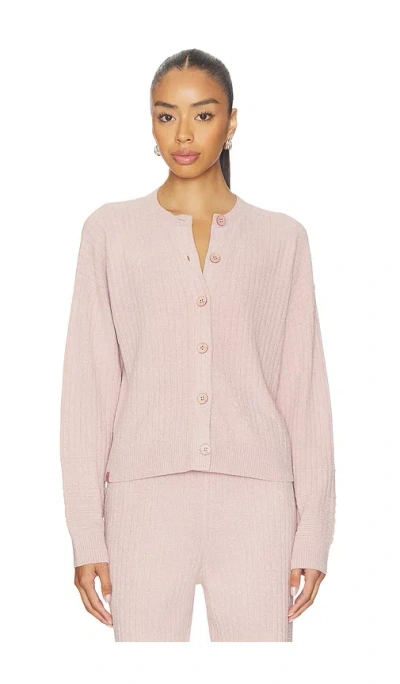 Barefoot Dreams Cozychic Ultra Lite Textured Rib Cardigan In Pink