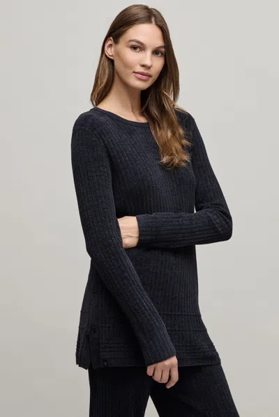 Barefoot Dreams Cozychic Ultra Lite® Textured Rib Pullover With Buttons In Black