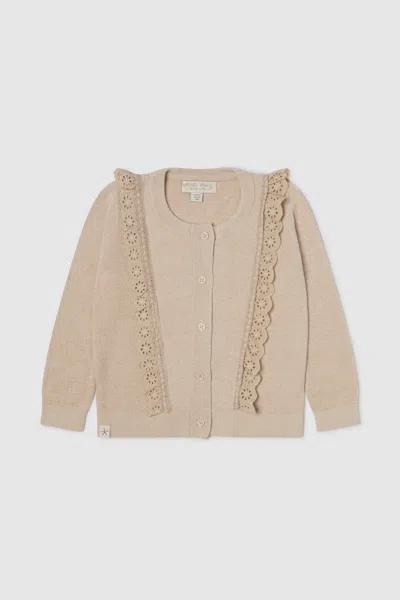 Barefoot Dreams Babies' Cozychic Ultra Lite® Toddler Cardigan With Cotton Eyelet Ruffle In Neutral