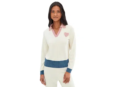 Barefoot Dreams Cozychic Ultra Lite(r) Color Block Heart Collared Pullover In White