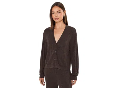 Barefoot Dreams Cozychic Ultra Lite(r) Pointelle Cardigan Women's Sweater Umber: Md (us 10-12), Polyamide/viscose In Brown