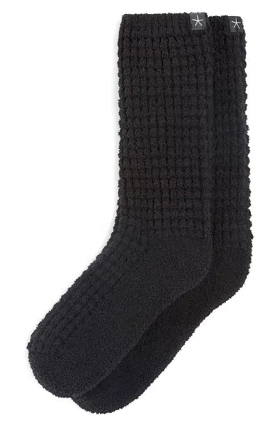 Barefoot Dreams Cozychic Waffle Crew Socks In Black