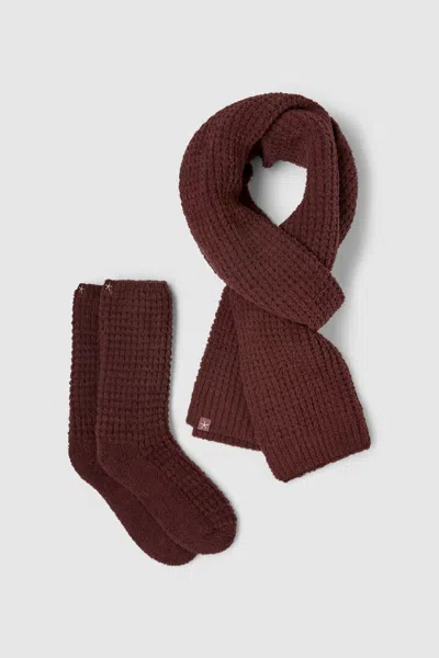 Barefoot Dreams Cozychic® Waffle Scarf And Sock Set In Red