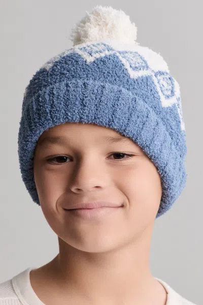 Barefoot Dreams Babies' Cozychic® Youth Fair Isle Beanie In Blue Dusk / Cream