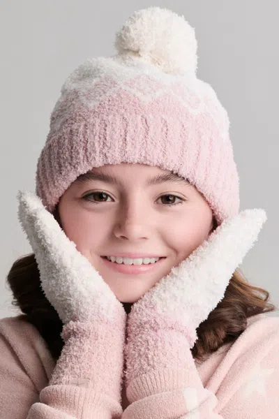 Barefoot Dreams Babies' Cozychic® Youth Fair Isle Beanie In Dusty Rose / Cream