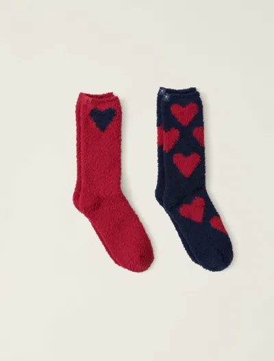 Barefoot Dreams Babies' Cozychic® Youth Heart Sock Set In Red