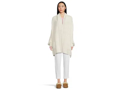 Barefoot Dreams Cozychic(r) Cotton Tonal Plaid Blanket Wrap Scarves Pearl, Cotton/polyester In White