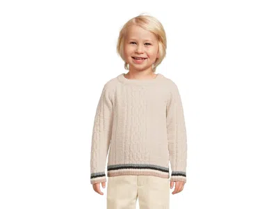 Barefoot Dreams Cozychic(r) Sporty Rib Cable Pullover(toddler) Kid's Sweater Stone : 4-5 Toddler, Polyester In Gray
