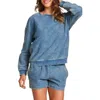 Barefoot Dreams Denim Look French Terry Sweatshirt In Indigo Light Wash