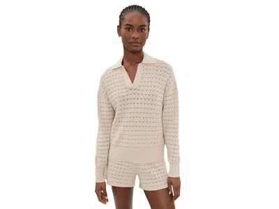 Barefoot Dreams Heathered Cotton Tulip Pointel Collared Pullover In Neutral