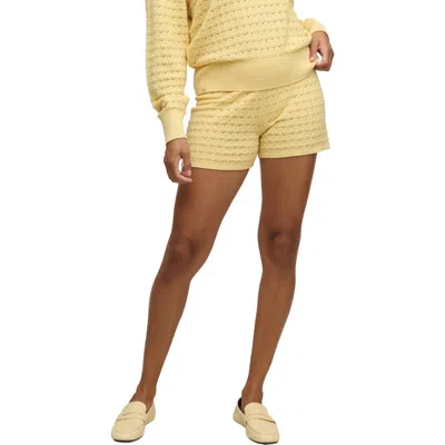 Barefoot Dreams Heathered Cotton Tulip Pointelle Lounge Shorts In Yellow