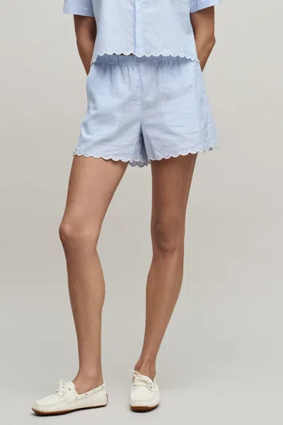 Barefoot Dreams Linen Blend Stripe Short With Scallop In Blue