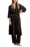 Barefoot Dreams Liquid Lace Trim Satin Robe In Brown