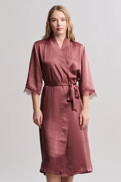 Barefoot Dreams Liquid Satin Lace Kimono Robe In Pink