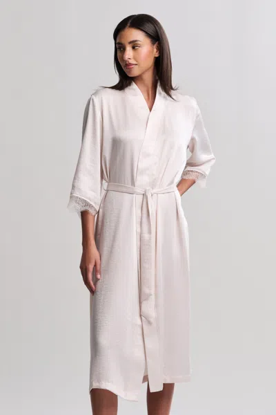 Barefoot Dreams Liquid Satin Lace Kimono Robe In Sand Dune
