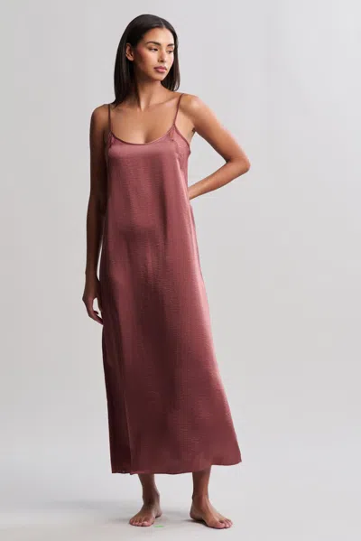 Barefoot Dreams Liquid Satin Lace Slip Dress In Canyon Rose