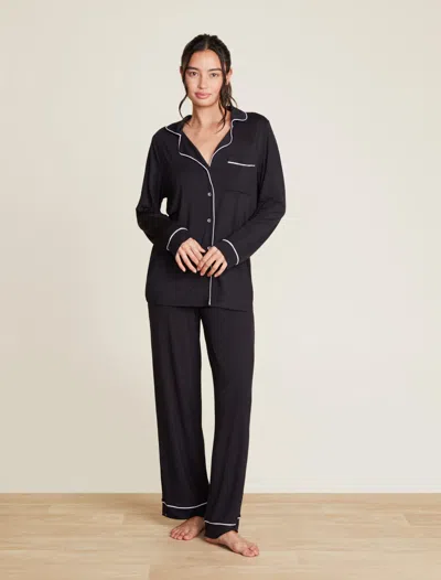 Barefoot Dreams Luxe Milk Jersey® Piped Pajama Set In Black / Pearl