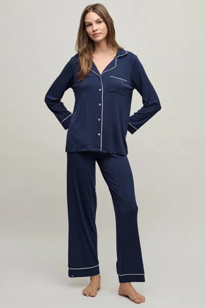 Barefoot Dreams Luxe Milk Jersey® Piped Pajama Set In Blue