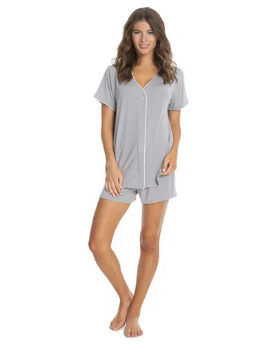 Barefoot Dreams Luxe Milk Jersey Piped Pajama Top & Boxer Set In Blue