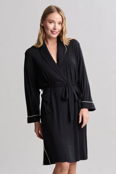 Barefoot Dreams Luxe Milk Jersey® Robe With Piping In Black