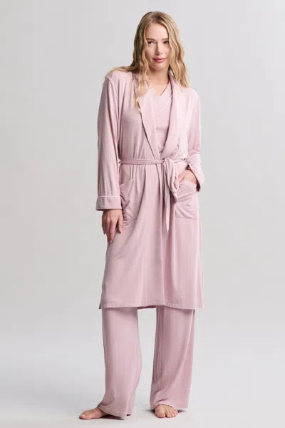 Barefoot Dreams Luxe Milk Jersey® Robe With Piping In Teaberry