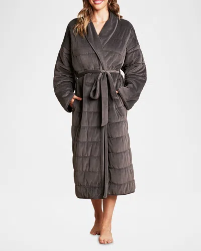 Barefoot Dreams Luxechic Quilted Shawl-collar Blanket Robe In Carbon