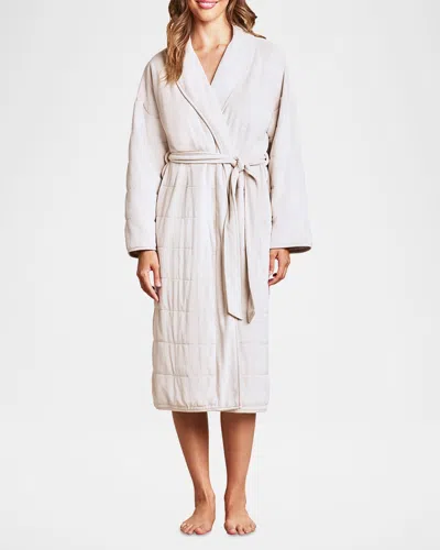Barefoot Dreams Luxechic Quilted Shawl-collar Blanket Robe In Stone