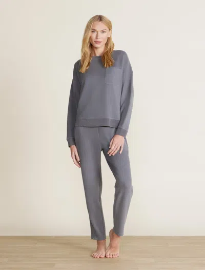 Barefoot Dreams Malibu Collection® Brushed Fleece Sweater Mix Pullover In Coal