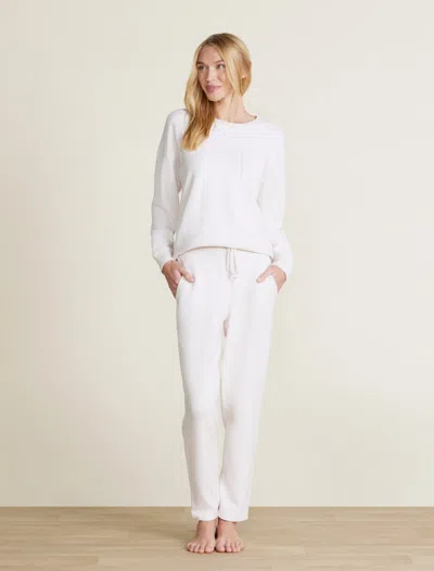 Barefoot Dreams Malibu Collection® Brushed Fleece Sweater Mix Tapered Pant In White