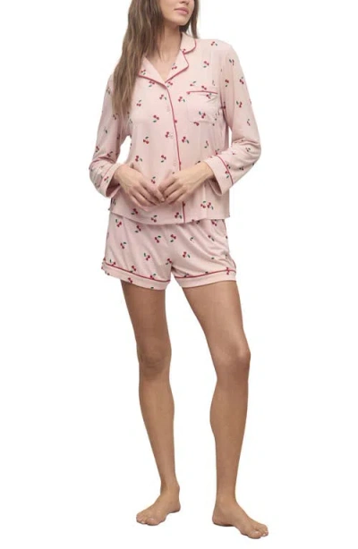 Barefoot Dreams Malibu Collection Ultra Soft Jersey Cherry Print Pajama Set In Pink