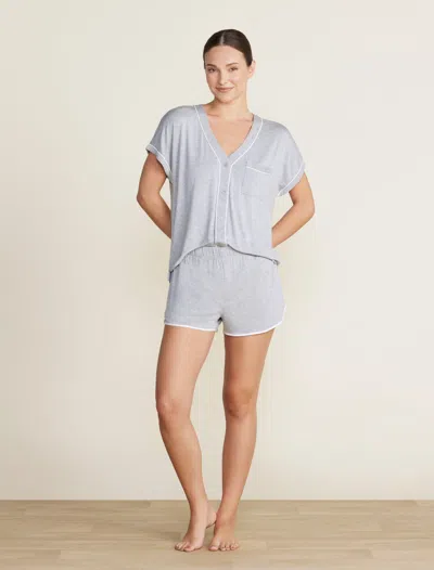 Barefoot Dreams Malibu Collection® Soft Jersey Piped Lounge Set In Heathered Gray / White