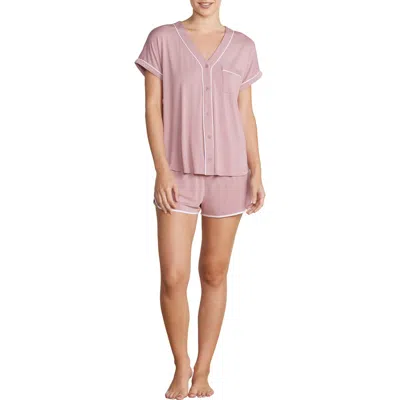 Barefoot Dreams Malibu Collection® Soft Jersey Piped Pajamas In Teaberry-white