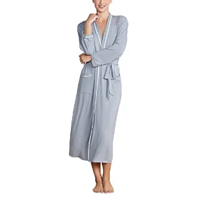 Barefoot Dreams Malibu Collection Soft Jersey Piped Robe In Moonbeam/white