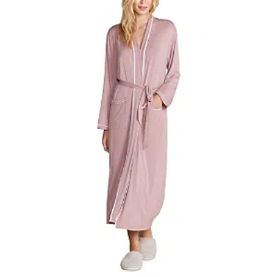 Barefoot Dreams Malibu Collection Soft Jersey Piped Robe In Teaberry/white
