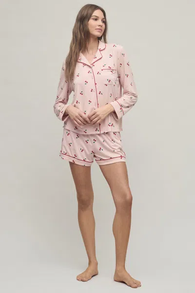 Barefoot Dreams Malibu Collection® Ultra Soft Jersey Womens Cherry Print Pajama Set In Dusty Rose Multi