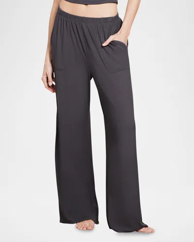 Barefoot Dreams Malibu Collection Ultra Soft Rib Pants In Carbon