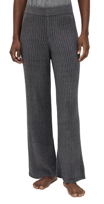 Barefoot Dreams Metallic Rib Wide Leg Pants Carbon In Black