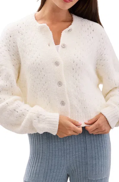 Barefoot Dreams Pointelle Cropped Cardigan In White
