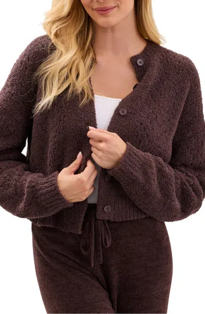 Barefoot Dreams Pointelle Cropped Cardigan In Burgundy