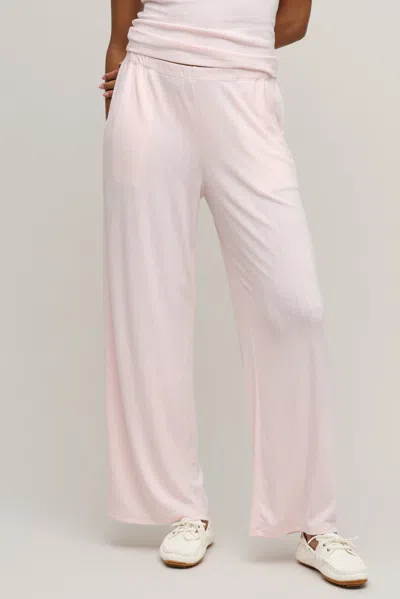 Barefoot Dreams Pointelle Rib Pant With Scallop Trim In Pink Sand