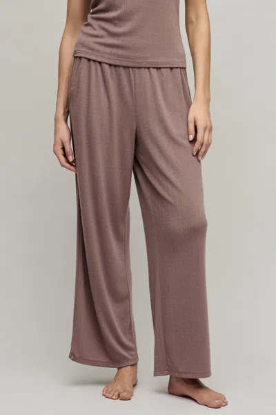 Barefoot Dreams Pointelle Rib Pant With Scallop Trim In Sable