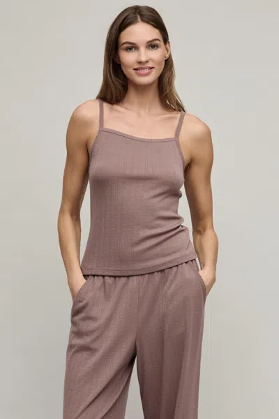 Barefoot Dreams Pointelle Rib Tank With Scallop Trim In Brown