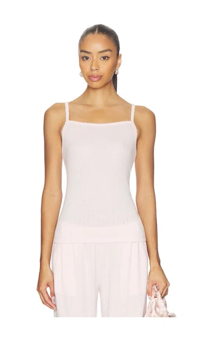 Barefoot Dreams Pointelle Rib Tank With Scallop Trim In Pink Sand