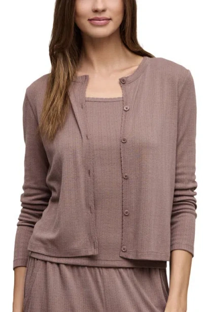 Barefoot Dreams Scalloped Pointelle Cardigan In Brown