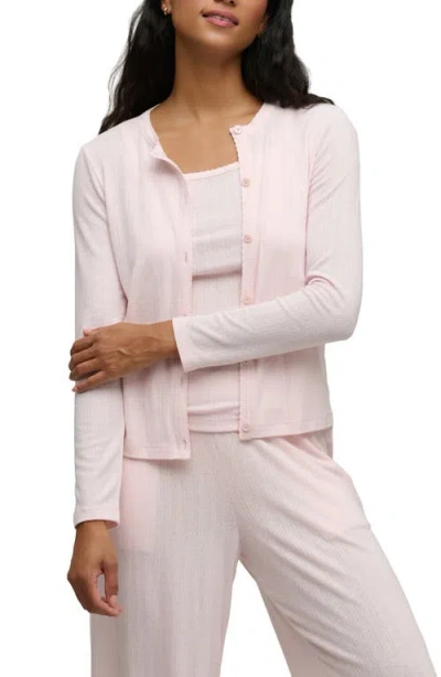 Barefoot Dreams Scalloped Pointelle Cardigan In Pink