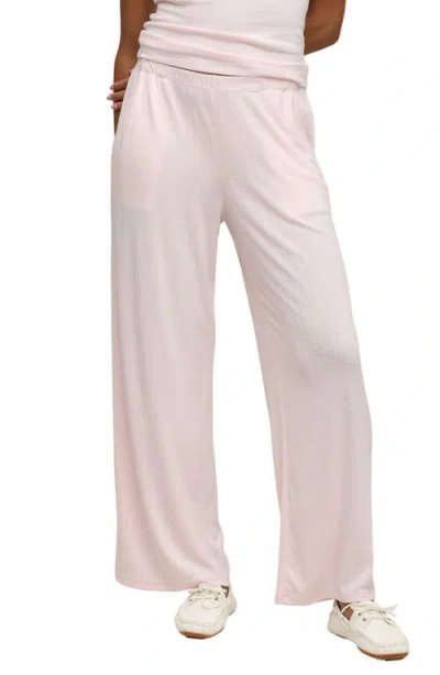 Barefoot Dreams Scalloped Trim Pointelle Wide Leg Pants In Pink