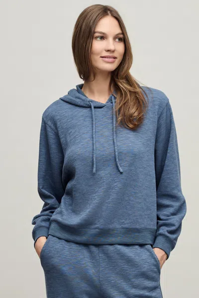 Barefoot Dreams Slub Double Knit Seamed Hoodie In Indigo