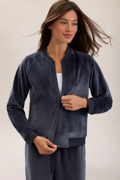 Barefoot Dreams Stretch Velvet Bomber Jacket In Blue