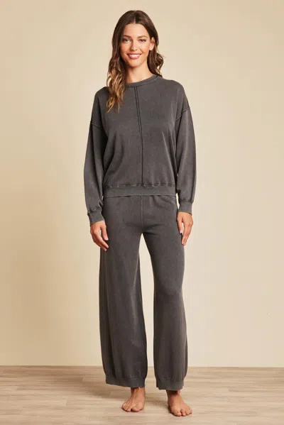 Barefoot Dreams Sunbleached Exposed Seam Pullover In Faded Black